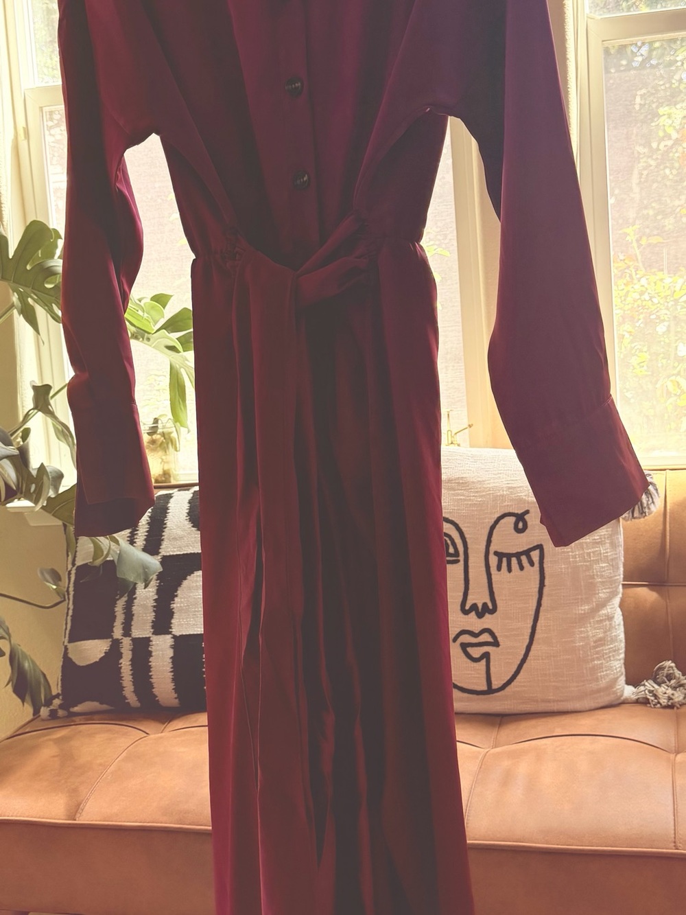 Amazon Burgundy Long Sleeve Button-Front Maxi Dress